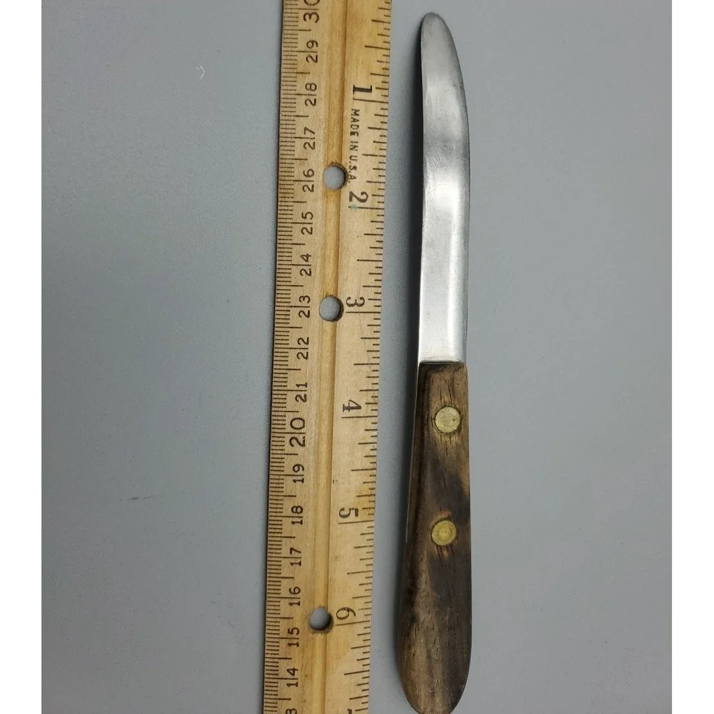 4 Mid-Century Kitchen Knives with Wood Handles Steak Cheese Grapefruit Multi-Use